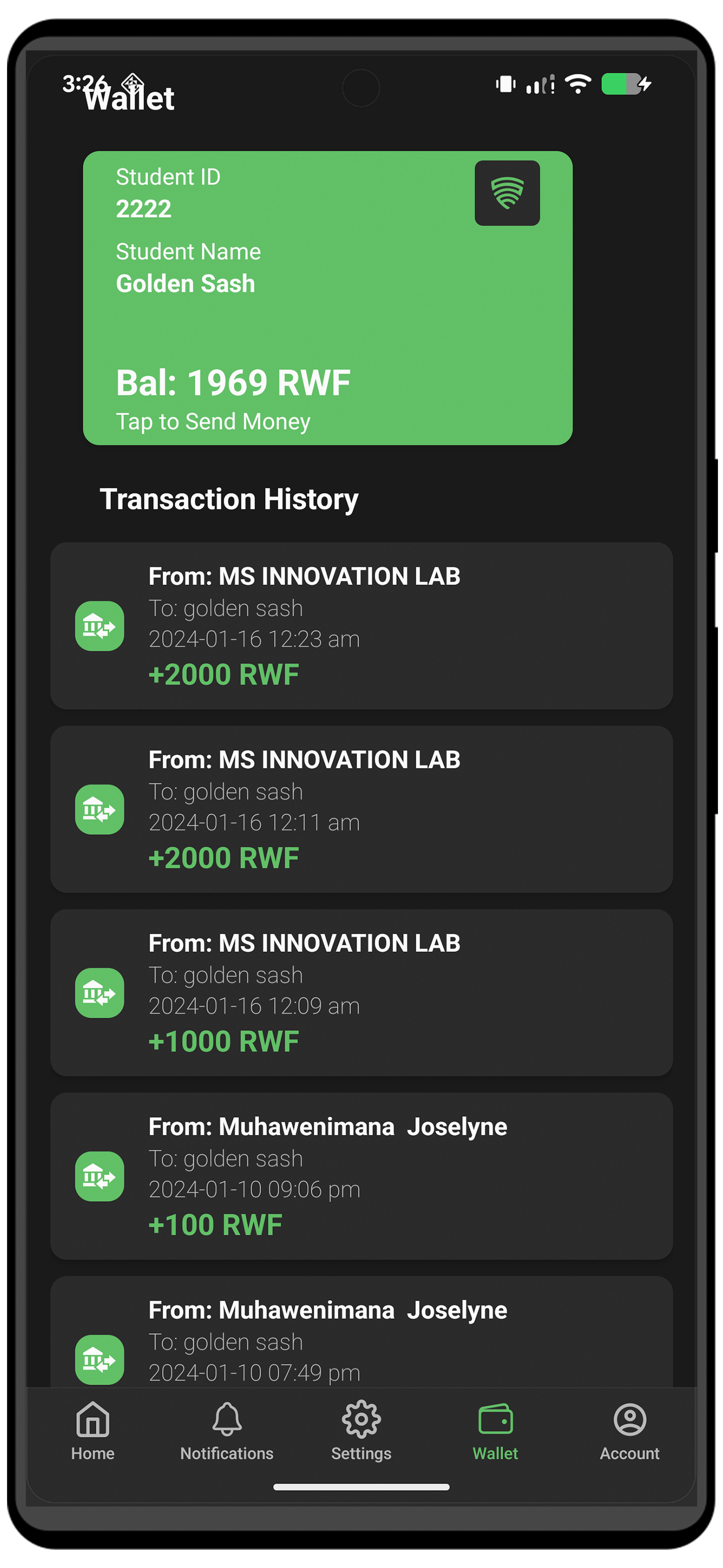 Wallet Screen (Dark)